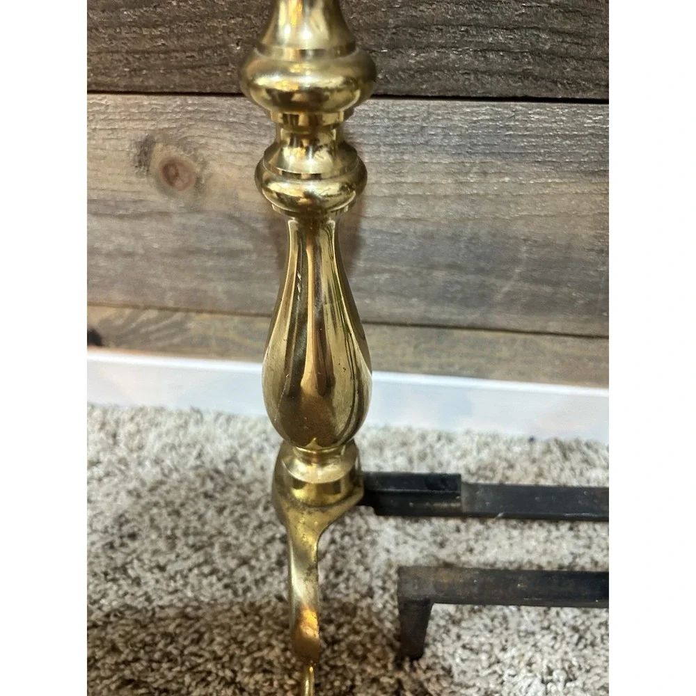 Vintage Brass Andirons Fire Dogs for Fireplace 18.5